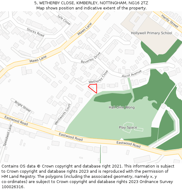 5, WETHERBY CLOSE, KIMBERLEY, NOTTINGHAM, NG16 2TZ: Location map and indicative extent of plot