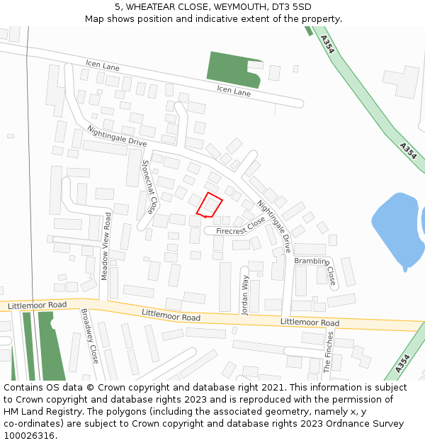 5, WHEATEAR CLOSE, WEYMOUTH, DT3 5SD: Location map and indicative extent of plot