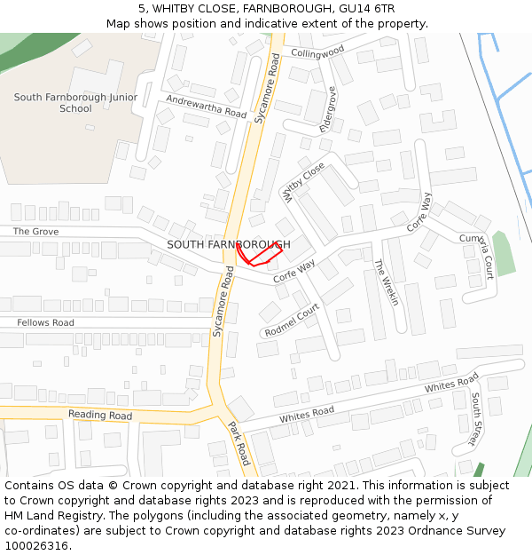 5, WHITBY CLOSE, FARNBOROUGH, GU14 6TR: Location map and indicative extent of plot