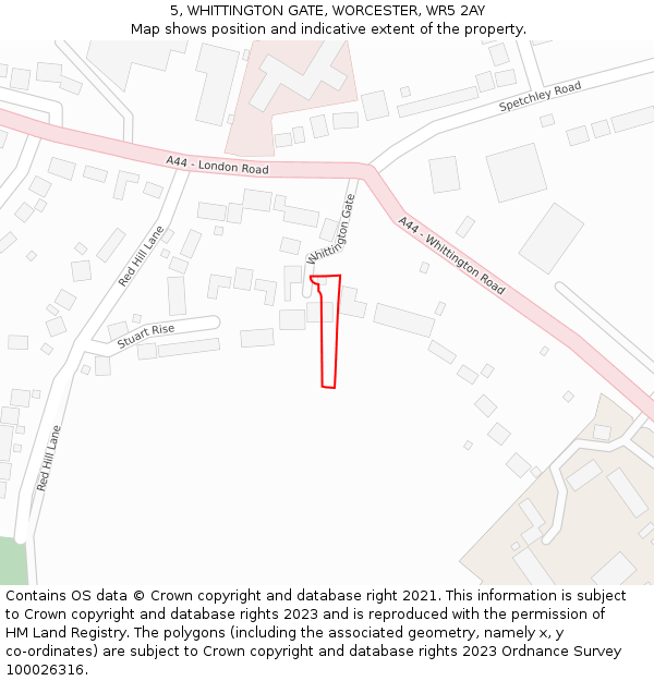 5, WHITTINGTON GATE, WORCESTER, WR5 2AY: Location map and indicative extent of plot