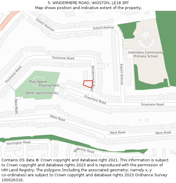 5, WINDERMERE ROAD, WIGSTON, LE18 3RT: Location map and indicative extent of plot