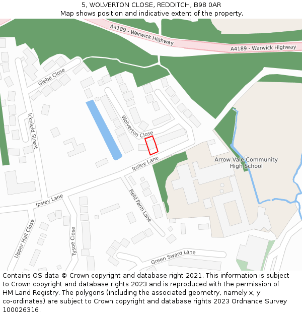 5, WOLVERTON CLOSE, REDDITCH, B98 0AR: Location map and indicative extent of plot