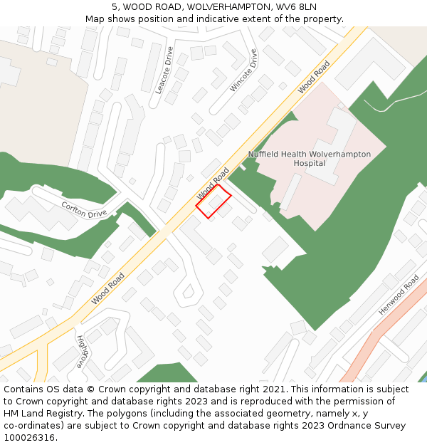 5, WOOD ROAD, WOLVERHAMPTON, WV6 8LN: Location map and indicative extent of plot