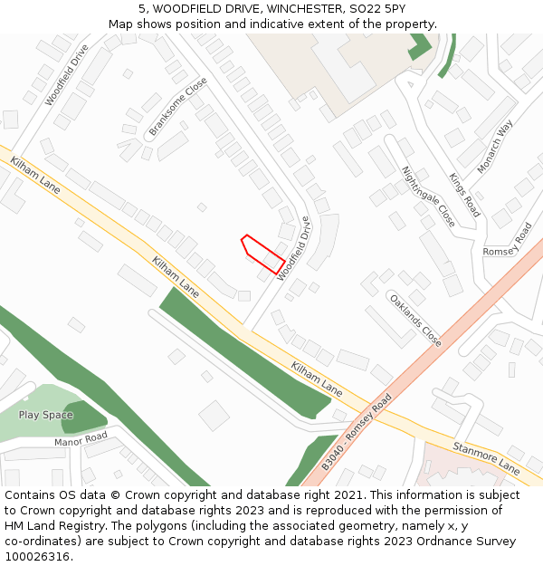 5, WOODFIELD DRIVE, WINCHESTER, SO22 5PY: Location map and indicative extent of plot