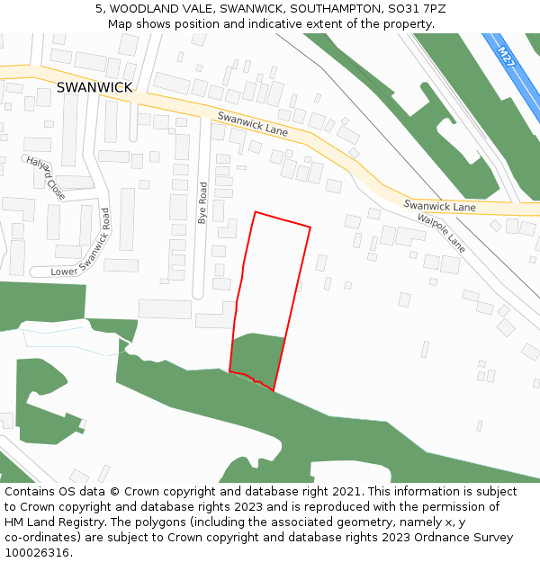 5, WOODLAND VALE, SWANWICK, SOUTHAMPTON, SO31 7PZ: Location map and indicative extent of plot