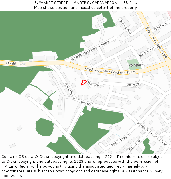 5, YANKEE STREET, LLANBERIS, CAERNARFON, LL55 4HU: Location map and indicative extent of plot