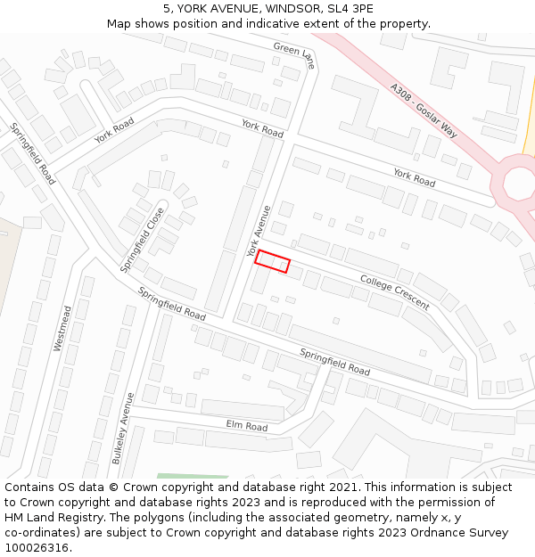 5, YORK AVENUE, WINDSOR, SL4 3PE: Location map and indicative extent of plot