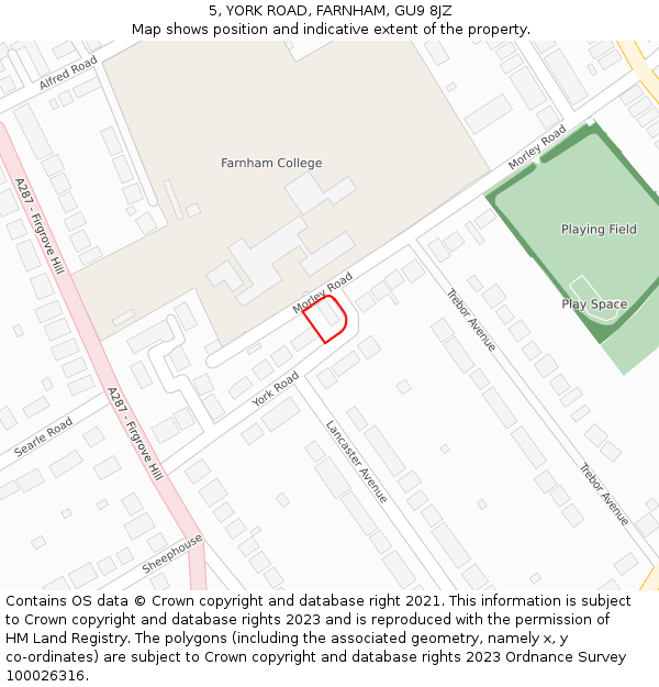 5, YORK ROAD, FARNHAM, GU9 8JZ: Location map and indicative extent of plot