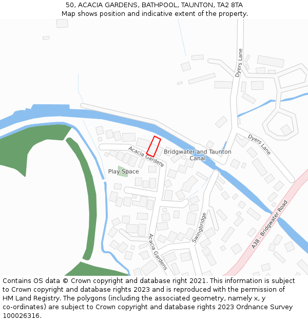 50, ACACIA GARDENS, BATHPOOL, TAUNTON, TA2 8TA: Location map and indicative extent of plot