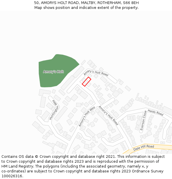 50, AMORYS HOLT ROAD, MALTBY, ROTHERHAM, S66 8EH: Location map and indicative extent of plot