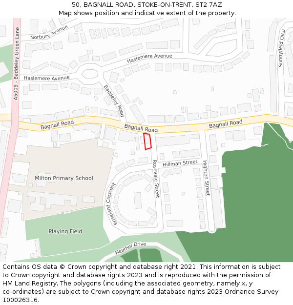 50, BAGNALL ROAD, STOKE-ON-TRENT, ST2 7AZ: Location map and indicative extent of plot