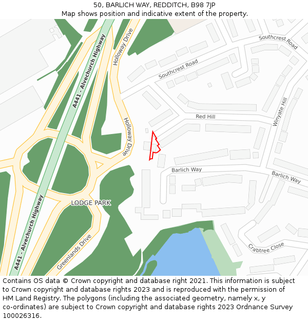 50, BARLICH WAY, REDDITCH, B98 7JP: Location map and indicative extent of plot