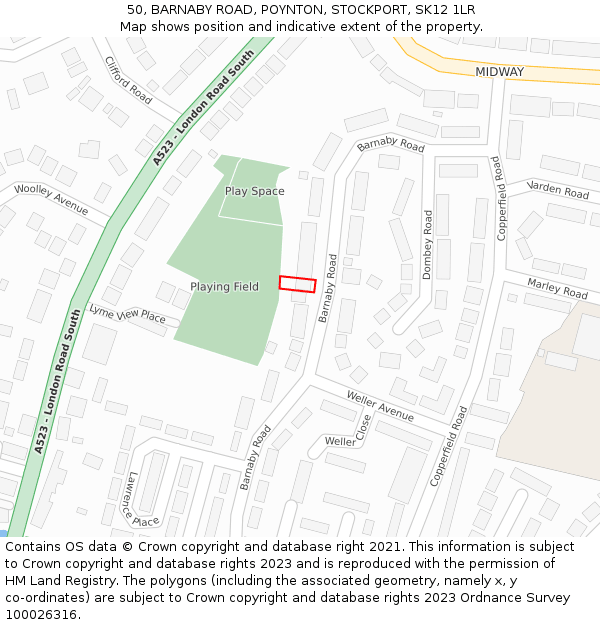 50, BARNABY ROAD, POYNTON, STOCKPORT, SK12 1LR: Location map and indicative extent of plot