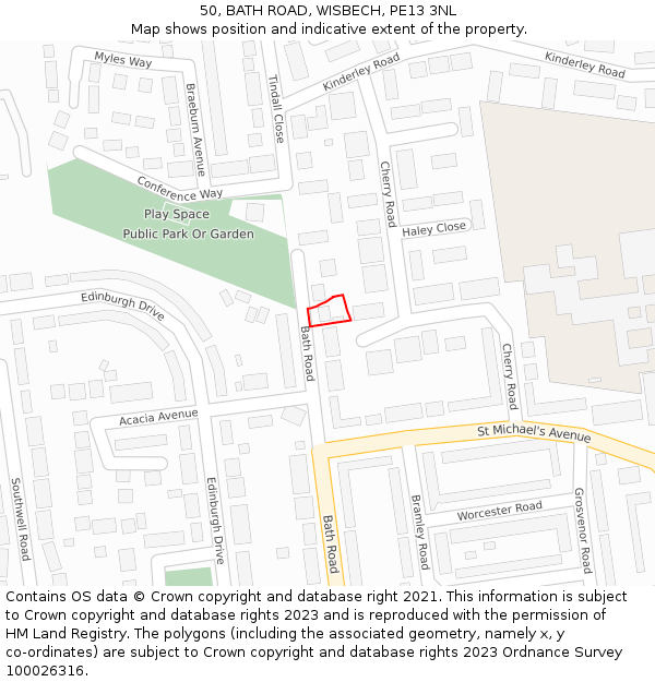 50, BATH ROAD, WISBECH, PE13 3NL: Location map and indicative extent of plot