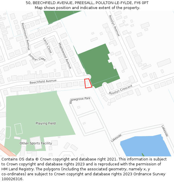 50, BEECHFIELD AVENUE, PREESALL, POULTON-LE-FYLDE, FY6 0PT: Location map and indicative extent of plot