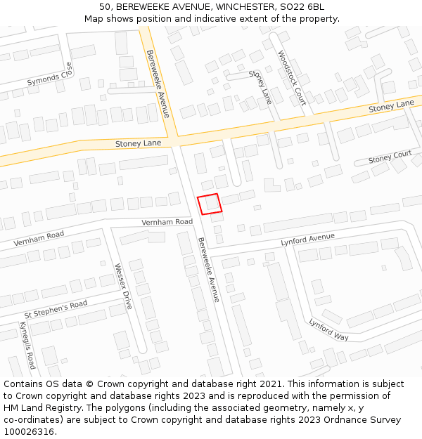 50, BEREWEEKE AVENUE, WINCHESTER, SO22 6BL: Location map and indicative extent of plot