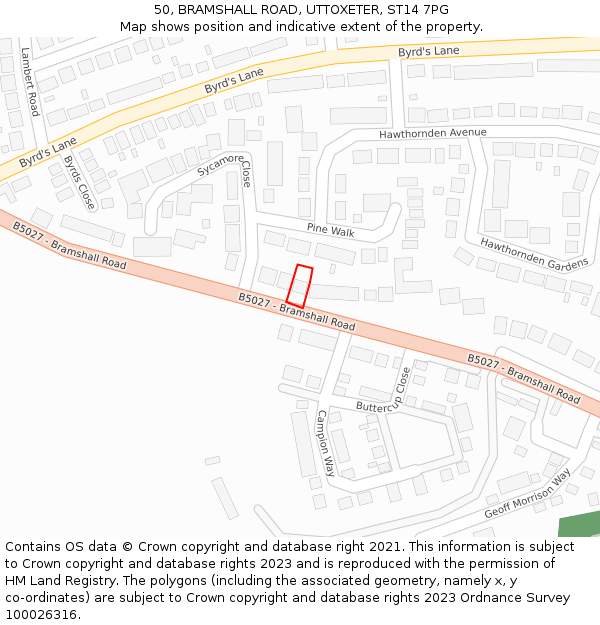 50, BRAMSHALL ROAD, UTTOXETER, ST14 7PG: Location map and indicative extent of plot