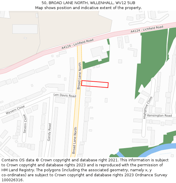50, BROAD LANE NORTH, WILLENHALL, WV12 5UB: Location map and indicative extent of plot