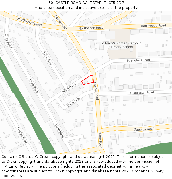 50, CASTLE ROAD, WHITSTABLE, CT5 2DZ: Location map and indicative extent of plot
