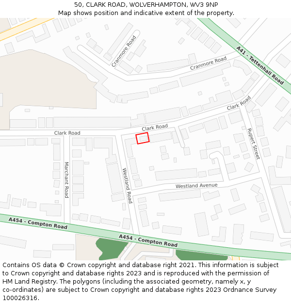 50, CLARK ROAD, WOLVERHAMPTON, WV3 9NP: Location map and indicative extent of plot