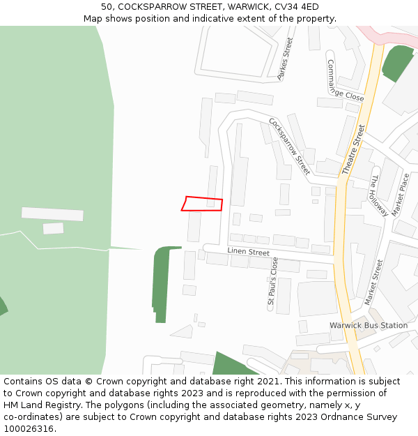 50, COCKSPARROW STREET, WARWICK, CV34 4ED: Location map and indicative extent of plot