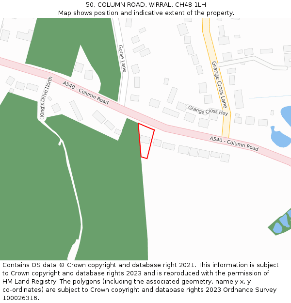50, COLUMN ROAD, WIRRAL, CH48 1LH: Location map and indicative extent of plot