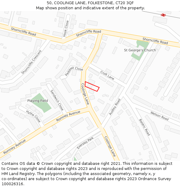 50, COOLINGE LANE, FOLKESTONE, CT20 3QF: Location map and indicative extent of plot