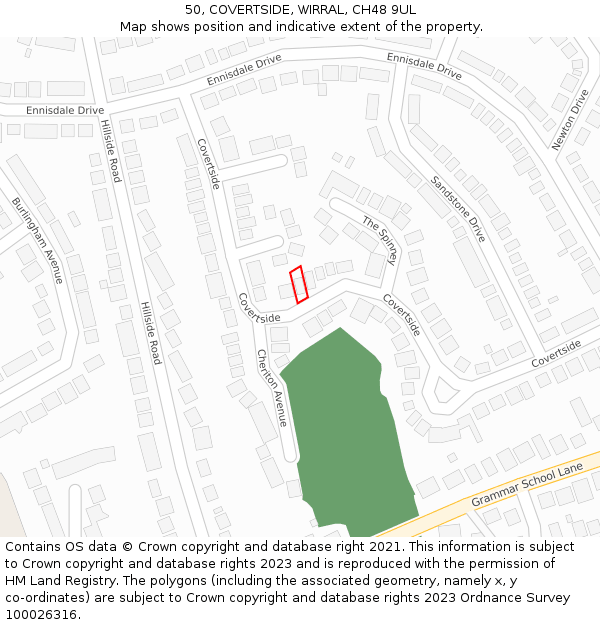 50, COVERTSIDE, WIRRAL, CH48 9UL: Location map and indicative extent of plot