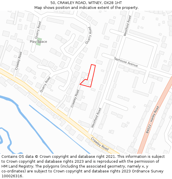 50, CRAWLEY ROAD, WITNEY, OX28 1HT: Location map and indicative extent of plot