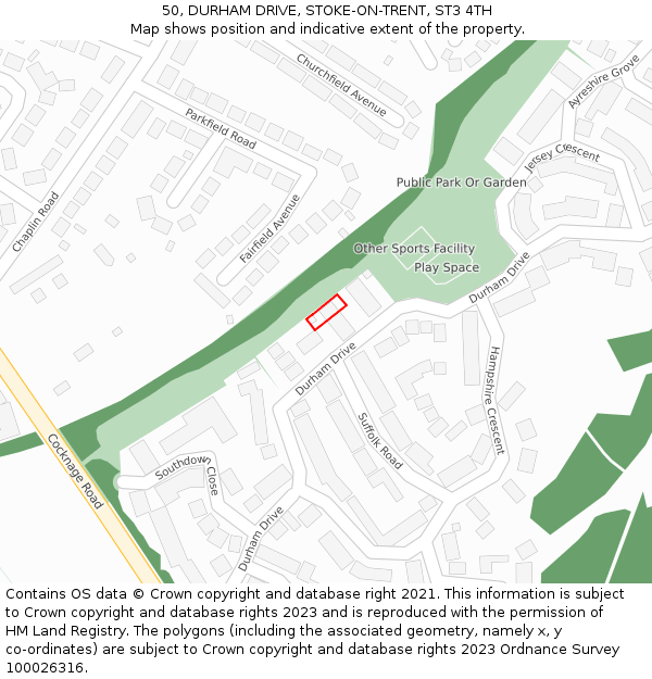 50, DURHAM DRIVE, STOKE-ON-TRENT, ST3 4TH: Location map and indicative extent of plot