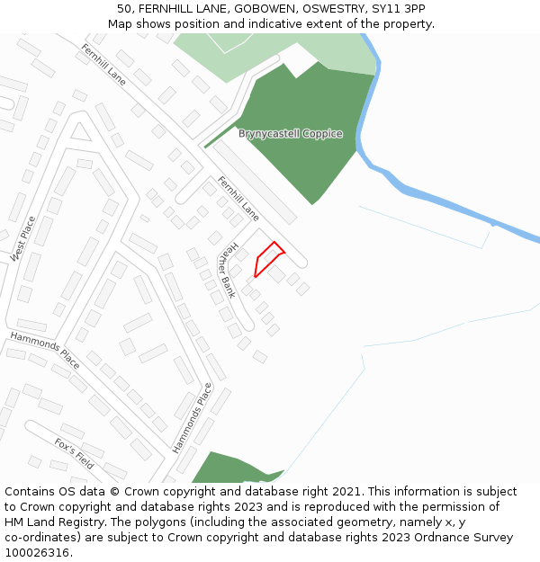 50, FERNHILL LANE, GOBOWEN, OSWESTRY, SY11 3PP: Location map and indicative extent of plot
