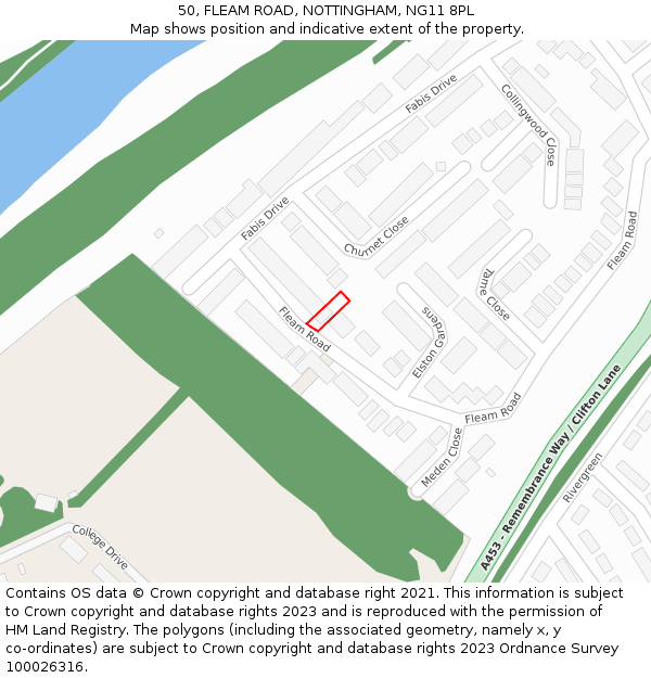 50, FLEAM ROAD, NOTTINGHAM, NG11 8PL: Location map and indicative extent of plot
