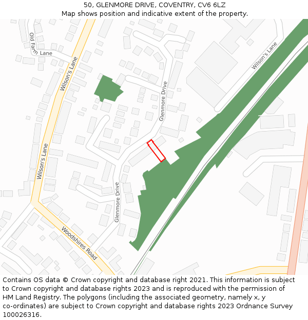 50, GLENMORE DRIVE, COVENTRY, CV6 6LZ: Location map and indicative extent of plot