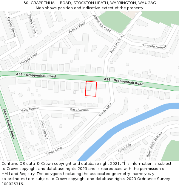 50, GRAPPENHALL ROAD, STOCKTON HEATH, WARRINGTON, WA4 2AG: Location map and indicative extent of plot