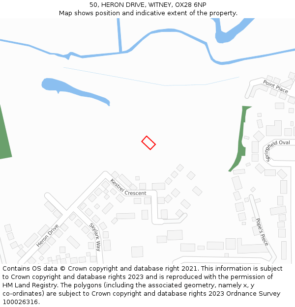 50, HERON DRIVE, WITNEY, OX28 6NP: Location map and indicative extent of plot