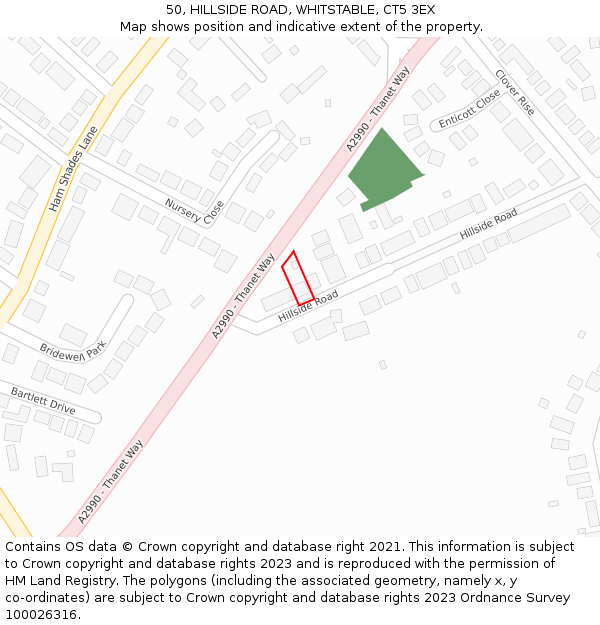 50, HILLSIDE ROAD, WHITSTABLE, CT5 3EX: Location map and indicative extent of plot