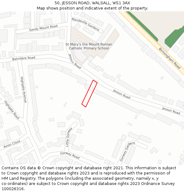 50, JESSON ROAD, WALSALL, WS1 3AX: Location map and indicative extent of plot