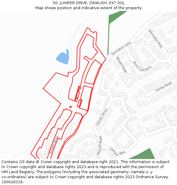 50, JUNIPER DRIVE, DAWLISH, EX7 0GL: Location map and indicative extent of plot