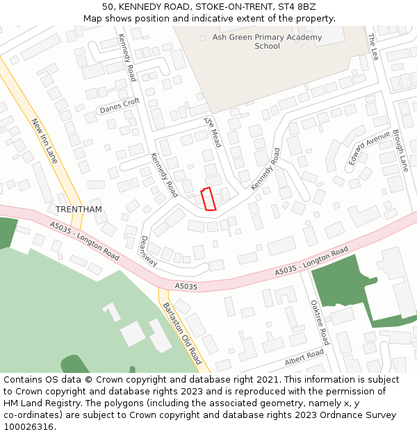 50, KENNEDY ROAD, STOKE-ON-TRENT, ST4 8BZ: Location map and indicative extent of plot