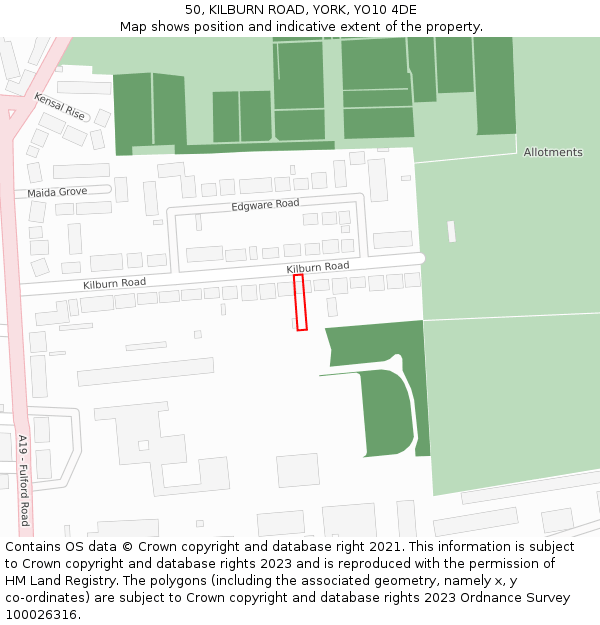 50, KILBURN ROAD, YORK, YO10 4DE: Location map and indicative extent of plot