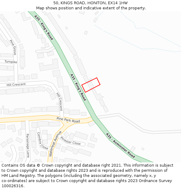 50, KINGS ROAD, HONITON, EX14 1HW: Location map and indicative extent of plot