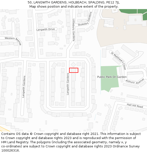 50, LANGWITH GARDENS, HOLBEACH, SPALDING, PE12 7JL: Location map and indicative extent of plot