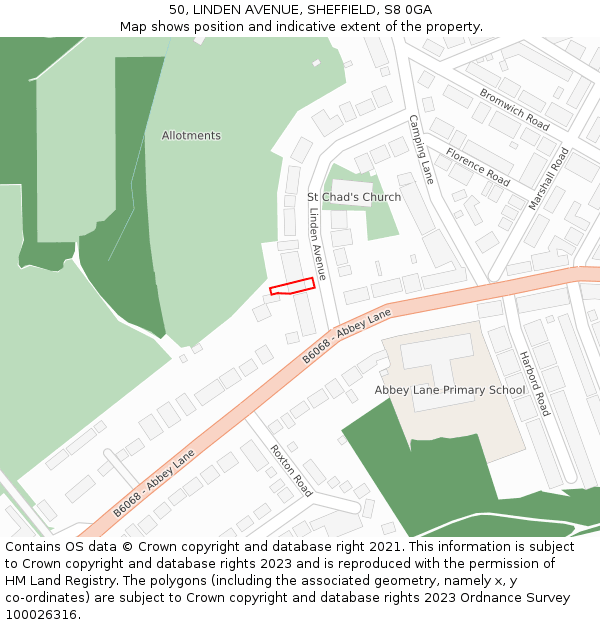 50, LINDEN AVENUE, SHEFFIELD, S8 0GA: Location map and indicative extent of plot