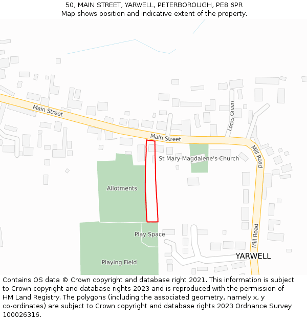 50, MAIN STREET, YARWELL, PETERBOROUGH, PE8 6PR: Location map and indicative extent of plot