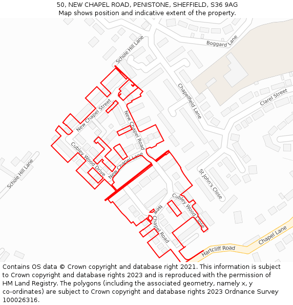 50, NEW CHAPEL ROAD, PENISTONE, SHEFFIELD, S36 9AG: Location map and indicative extent of plot