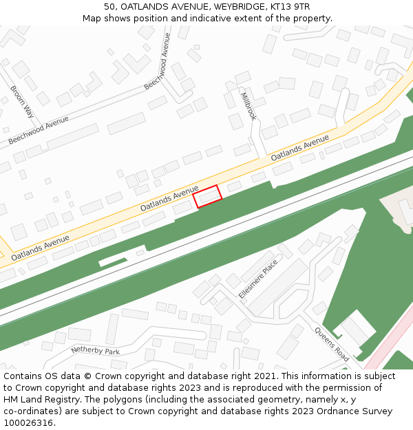 50, OATLANDS AVENUE, WEYBRIDGE, KT13 9TR: Location map and indicative extent of plot