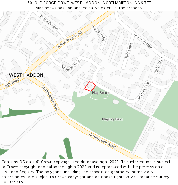 50, OLD FORGE DRIVE, WEST HADDON, NORTHAMPTON, NN6 7ET: Location map and indicative extent of plot
