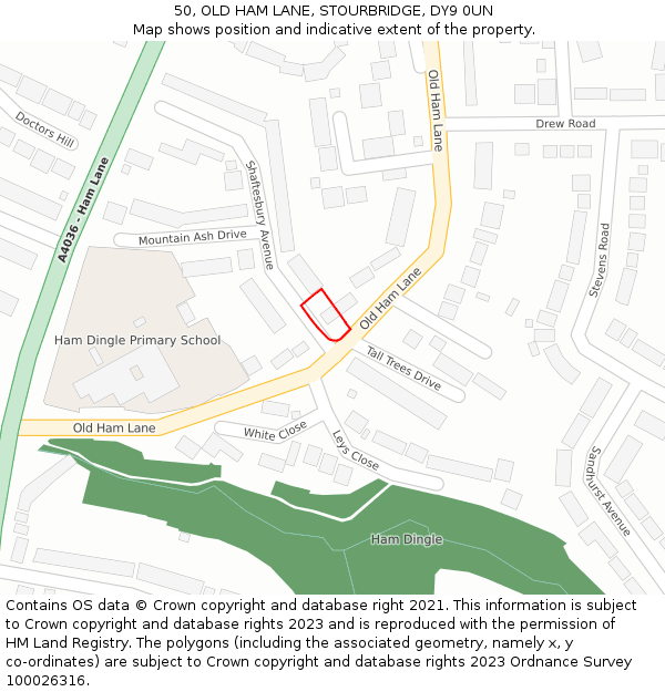 50, OLD HAM LANE, STOURBRIDGE, DY9 0UN: Location map and indicative extent of plot