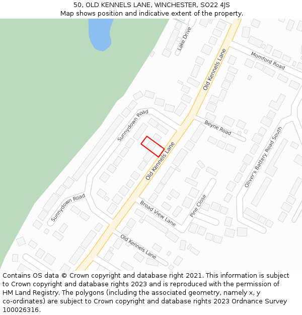 50, OLD KENNELS LANE, WINCHESTER, SO22 4JS: Location map and indicative extent of plot