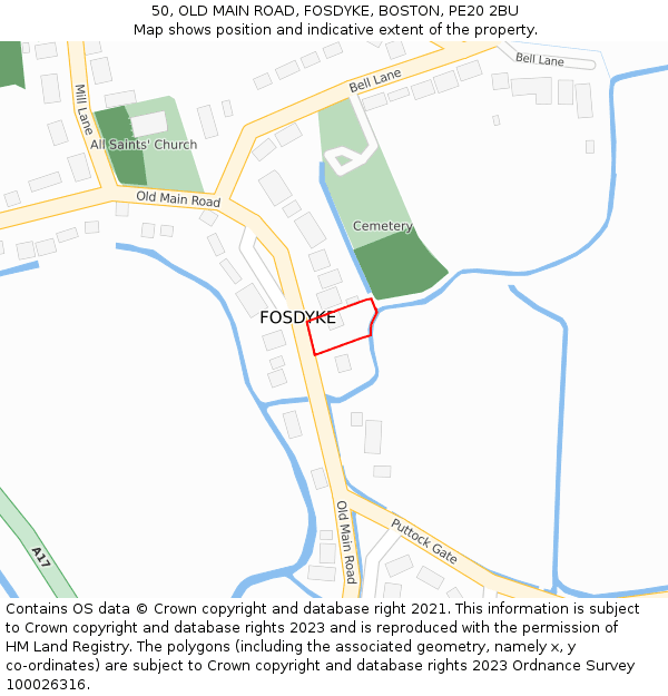 50, OLD MAIN ROAD, FOSDYKE, BOSTON, PE20 2BU: Location map and indicative extent of plot